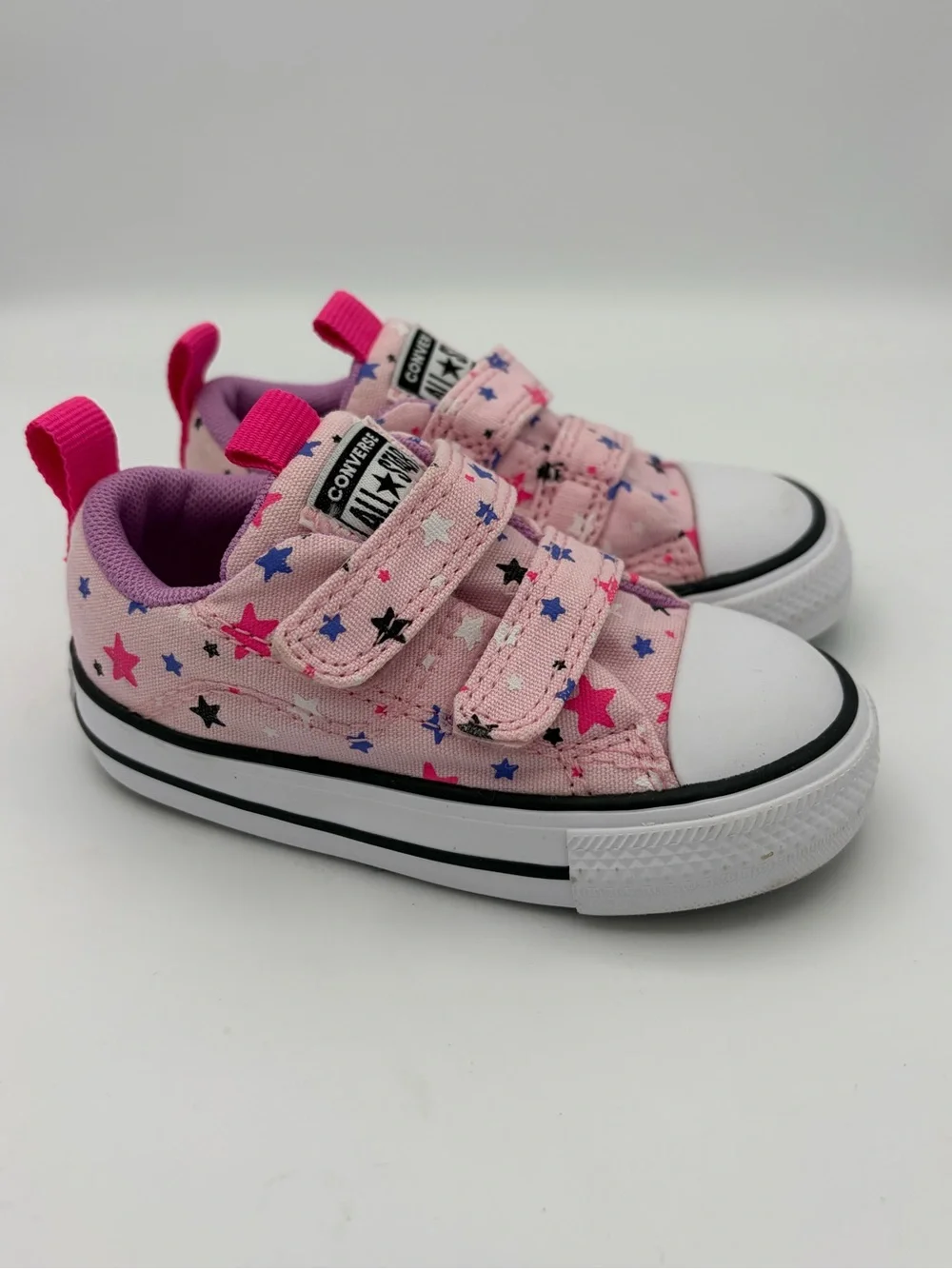 Converse Kids Pink Canvas Sneakers with Multicolor Star Print